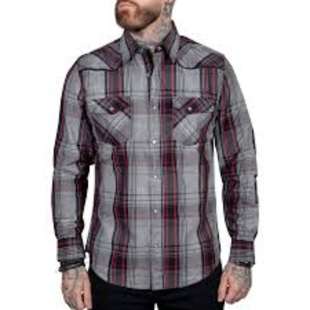 Wornstar Rocknrolla Asphalt Shirt Custom Chop Shop Mens XXL Plaid Biker